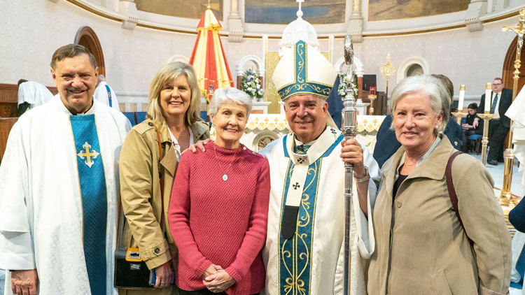 Archbishop Nelson Perez joins Fr. Stephen Grozio, CM, provincial of the Vincentians of the Eastern Province, with (l-r) Fr. Joseph A. Skelly's Great-great niece, her mother Mary Ann Tragesser. (Fr. Skelly's great niece) and Mary Ann's cousin Maureen.