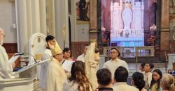 Bishop Esmilla with Our Lady of FIAT statue on the altar of Basilica Shrine