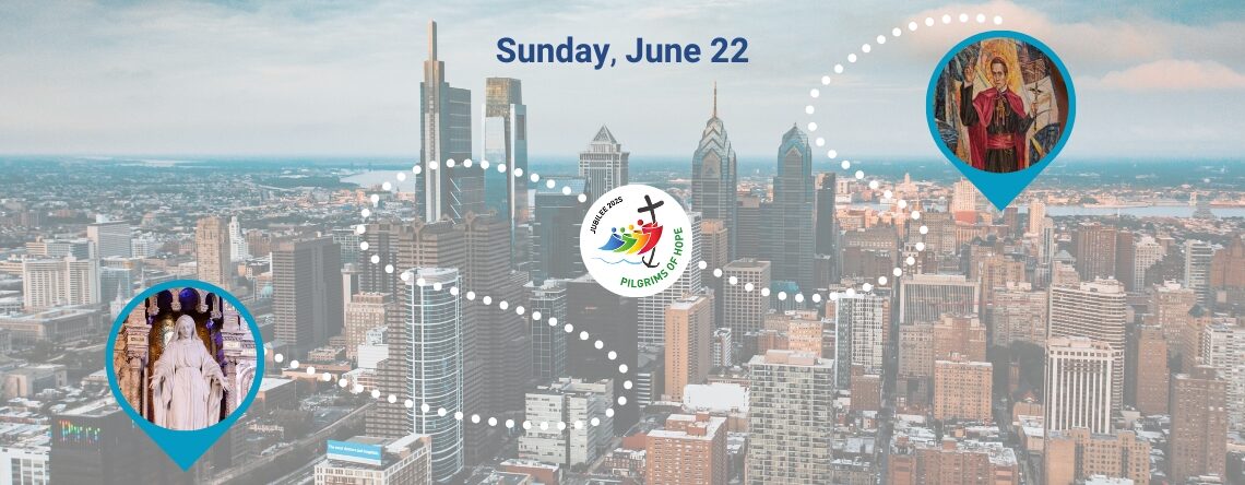 Philadelphia map with Basilica Shrine of Our Lady of the Miraculous Medal Mary Shrine and St. John Neumann photo