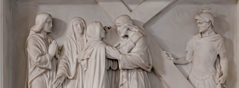 Jesus meets his mother, Mary scene from Chapel of Our Lady of the Miraculous Medal