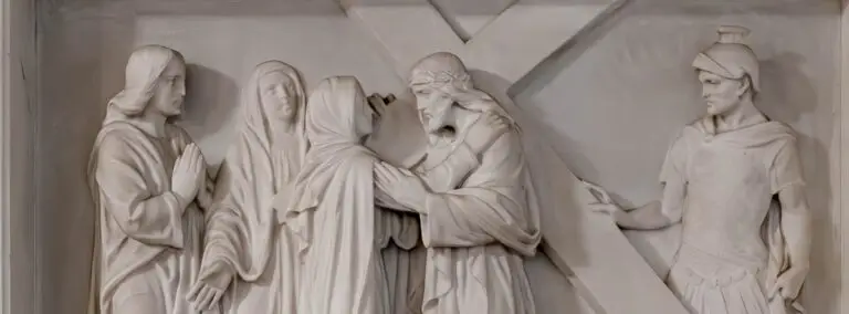 Jesus meets his mother, Mary scene from Chapel of Our Lady of the Miraculous Medal