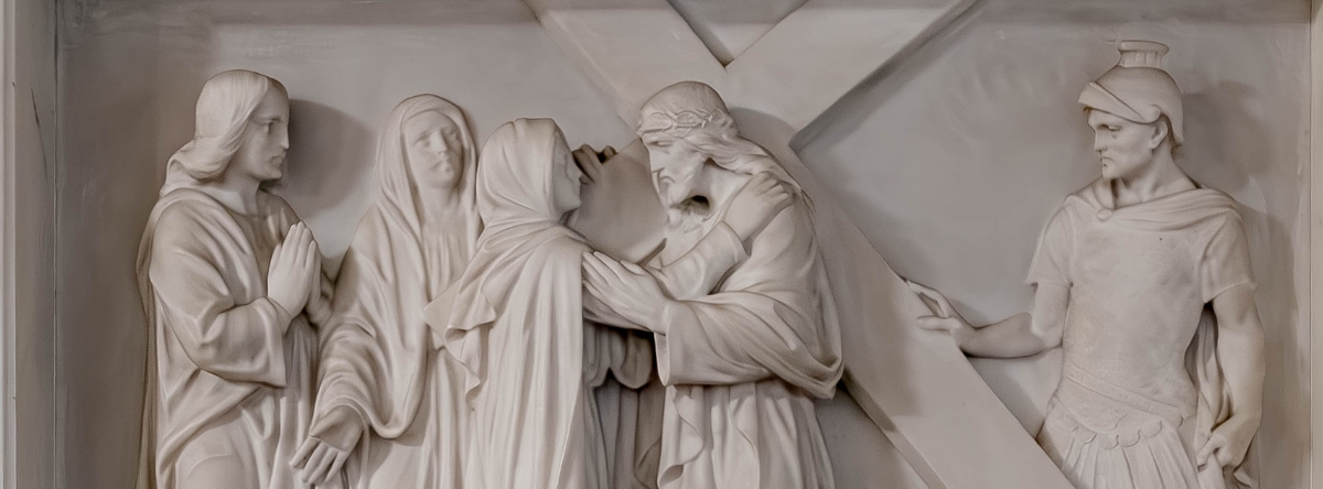 Jesus meets his mother, Mary scene from Chapel of Our Lady of the Miraculous Medal